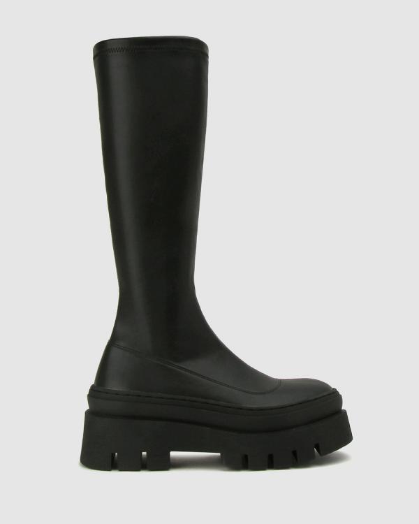 Betts - Trax Knee High Platform Sock Boots - Heels (Black) Trax Knee High Platform Sock Boots