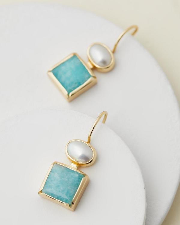 Bianc - Hillside Earrings - Jewellery (Gold Plated Sterling Silver Amazonite & Freshwater Pearl) Hillside Earrings