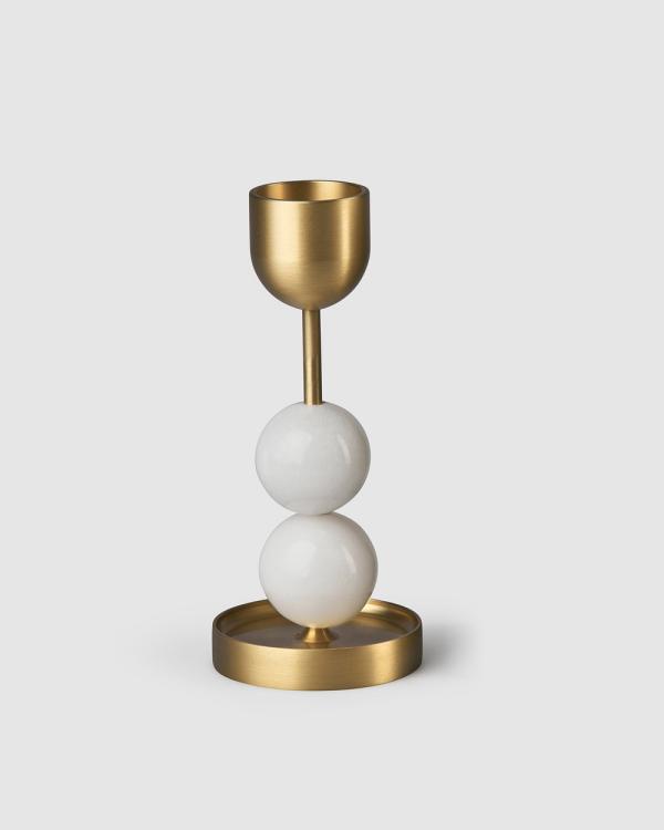 Black Blaze - Beaded Fountain Brass Candle Holder - Home (White Large) Beaded Fountain Brass Candle Holder