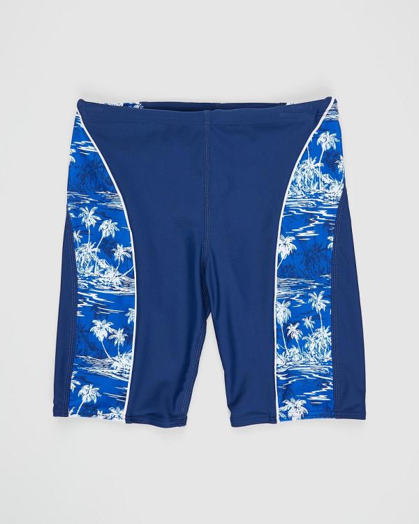 Bluesalt Beachwear - Hawaiian Palms Swim Jammer Pants   Teens - Swimwear (Navy Blue) Hawaiian Palms Swim Jammer Pants - Teens