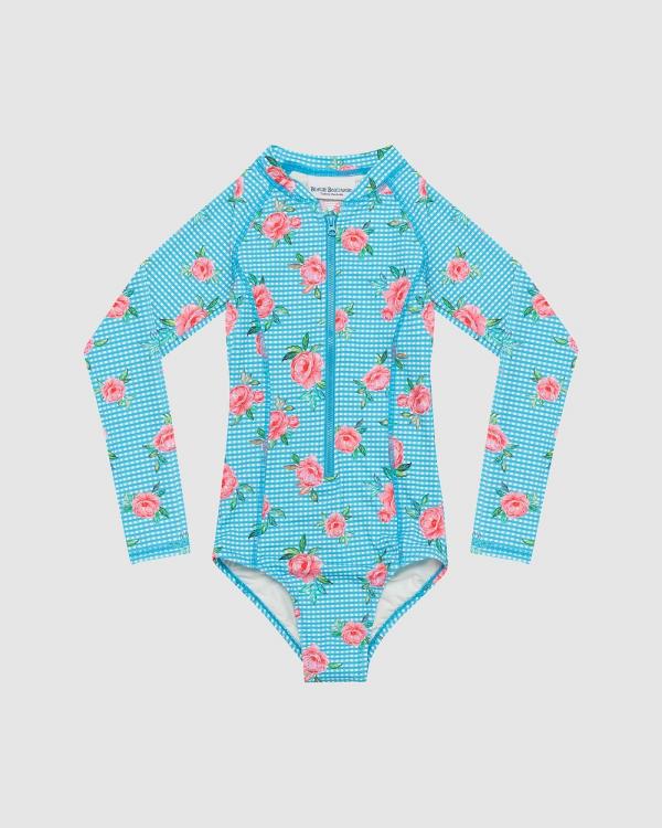 Bluesalt Beachwear - Holiday Girl   Long Sleeve Swimsuit   Kids - One-Piece / Swimsuit (Aqua & White Gingham) Holiday Girl - Long Sleeve Swimsuit - Kids