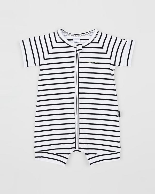 Bonds Baby - Zip Romper Wondersuit - Shortsleeve Rompers (White & Black) Zip Romper Wondersuit