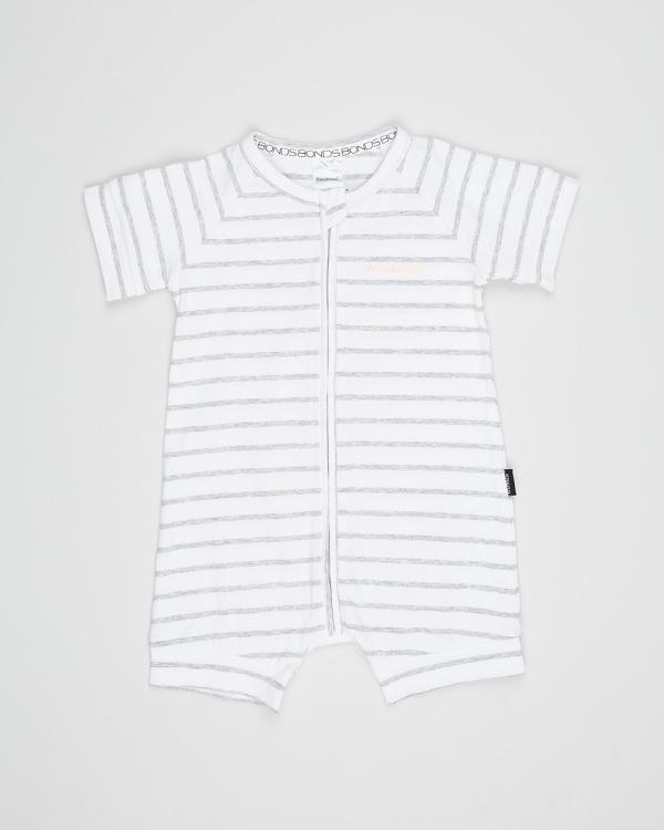 Bonds Baby - Zip Romper Wondersuit - Shortsleeve Rompers (White & Grey Marle) Zip Romper Wondersuit