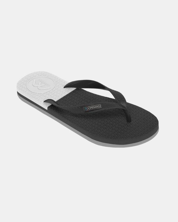Boomerangz Footwear - Men's Black Grey White Thongs with arch support and 2 x interchangeable straps - All thongs (Black/Grey/White, Green, Grey) Men's Black-Grey-White Thongs with arch support and 2 x interchangeable straps