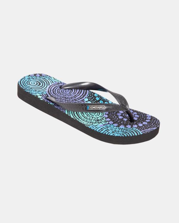 Boomerangz Footwear - Men's Saltwater Dreamtime Thongs 01 with arch support and 2 x interchangeable straps - All thongs (Saltwater Dreamtime 01, Lilac, Teal) Men's Saltwater Dreamtime Thongs 01 with arch support and 2 x interchangeable straps