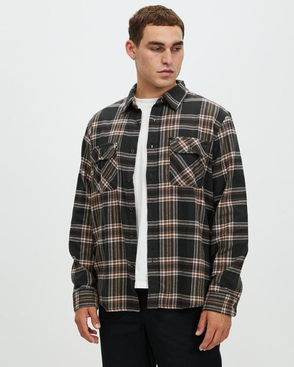 Brixton - Bowery LS Flannel - Shirts & Polos (Black, Charcoal & Off White) Bowery LS Flannel