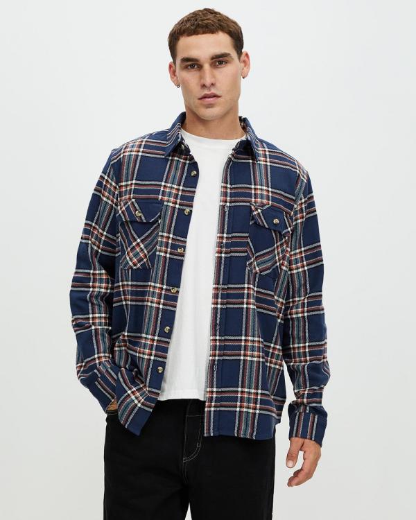 Brixton - Bowery LS Flannel - Shirts & Polos (Washed Navy, Off White & Terracot) Bowery LS Flannel