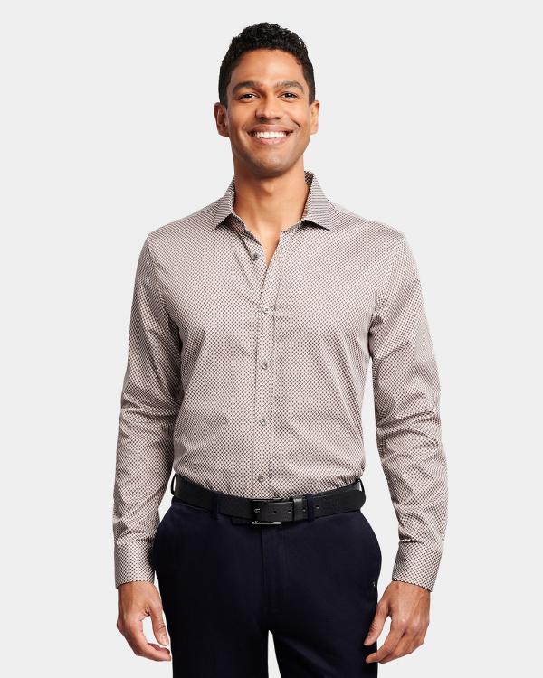 Brooksfield - Retro Print Slim Fit Dress Shirt - Shirts & Polos (Taupe) Retro Print Slim Fit Dress Shirt