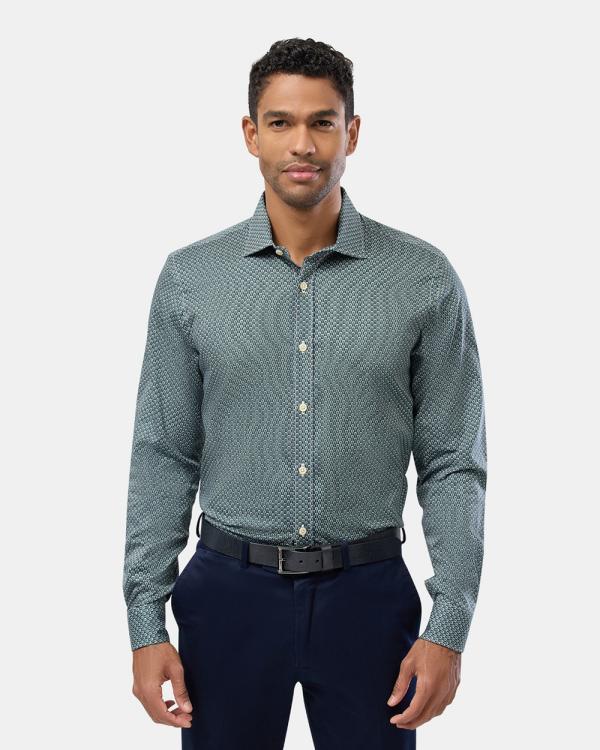 Brooksfield - Retro Print Slim Fit Shirt - Shirts & Polos (Green) Retro Print Slim Fit Shirt