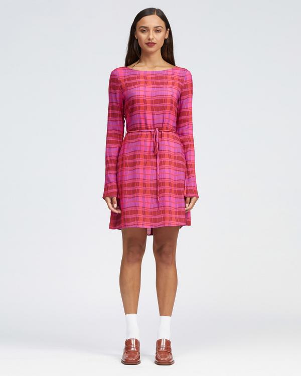 bul - Ceol Mini Dress - Printed Dresses (Pink Warped Check Print) Ceol Mini Dress