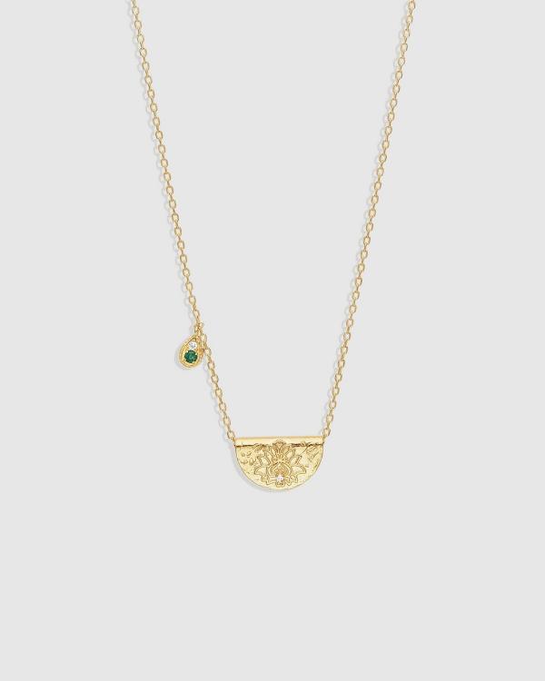 By Charlotte - Gold Lotus Birthstone Necklace   May - Jewellery (Gold) Gold Lotus Birthstone Necklace - May