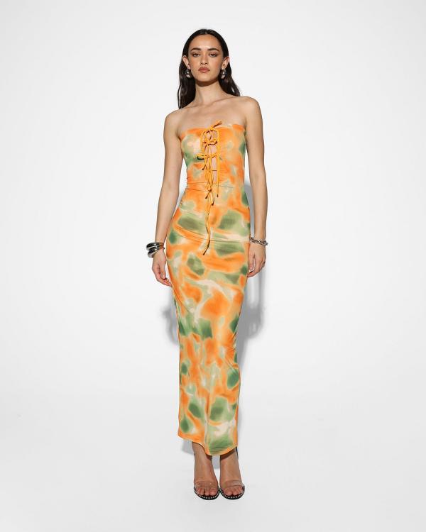 BY.DYLN - Miami Maxi Dress - Bodycon Dresses (Orange Printed Mesh) Miami Maxi Dress