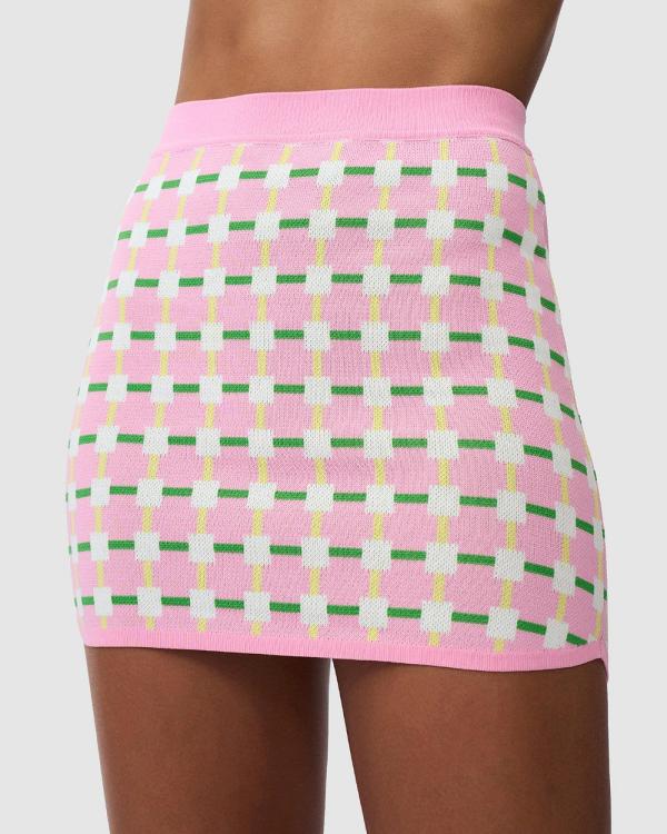BY JOHNNY. - Remy Checker Knit Mini Skirt - Skirts (Pink Green Yellow) Remy Checker Knit Mini Skirt