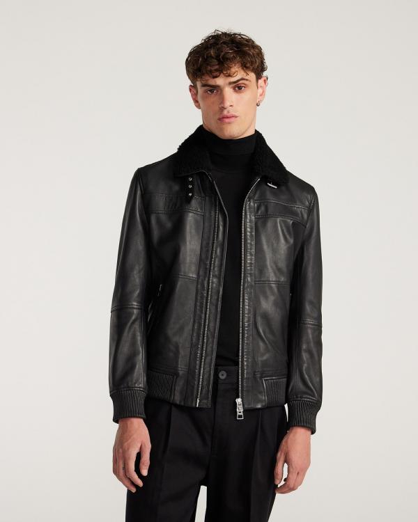 Calibre - Shearling Trim Leather Jacket - Coats & Jackets (Black) Shearling Trim Leather Jacket