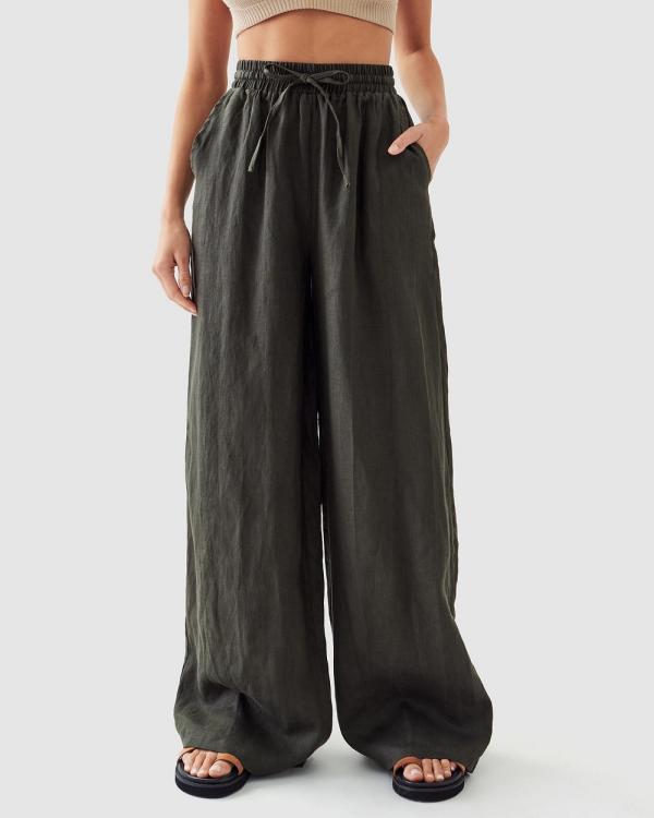 Calli - Linen Pant - Pants (Dark Olive) Linen Pant