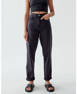 Calli - Turn Up Jeans - Mom Jeans (Washed Black) Turn Up Jeans