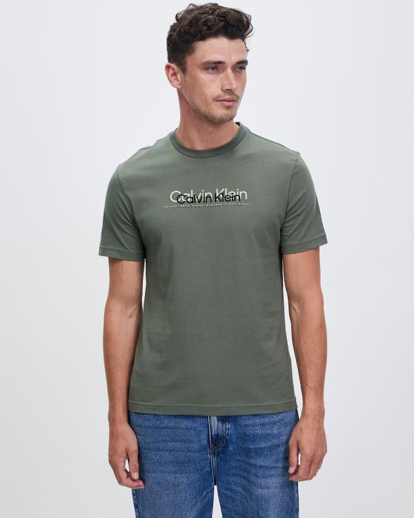 Calvin Klein - Double Flock Logo T Shirt - T-Shirts & Singlets (Thyme) Double Flock Logo T-Shirt