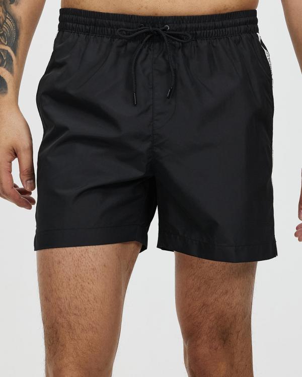 Calvin Klein - Medium Drawstring Logo Tape Swim Shorts - Swimwear (Black) Medium Drawstring Logo Tape Swim Shorts