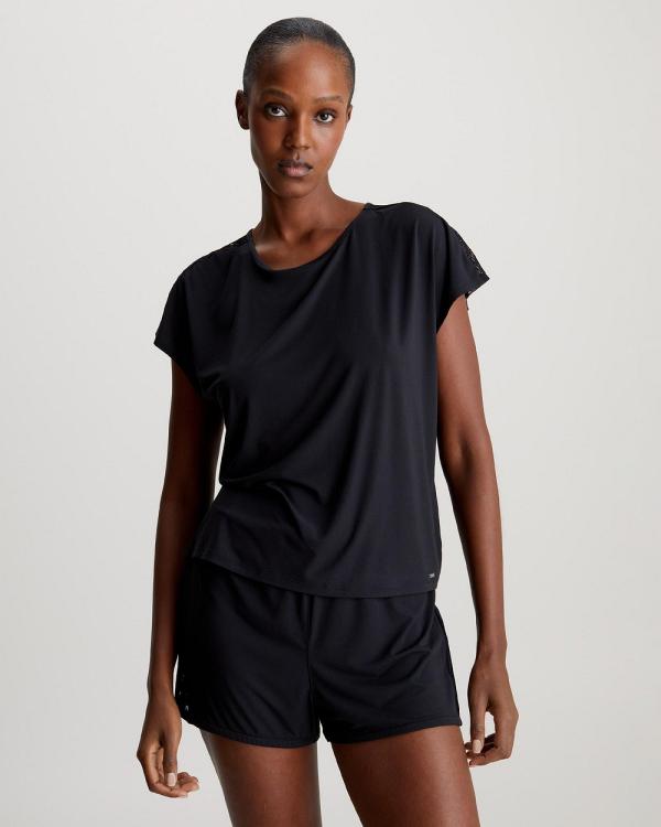 Calvin Klein - Minimalist Micro With Lace Lounge Sleep Top - Sleepwear (Black) Minimalist Micro With Lace Lounge Sleep Top