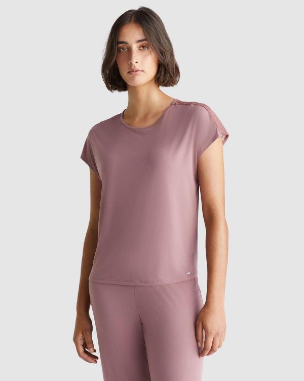 Calvin Klein - Minimalist Micro With Lace Lounge Sleep Top - Sleepwear (Capri Rose) Minimalist Micro With Lace Lounge Sleep Top
