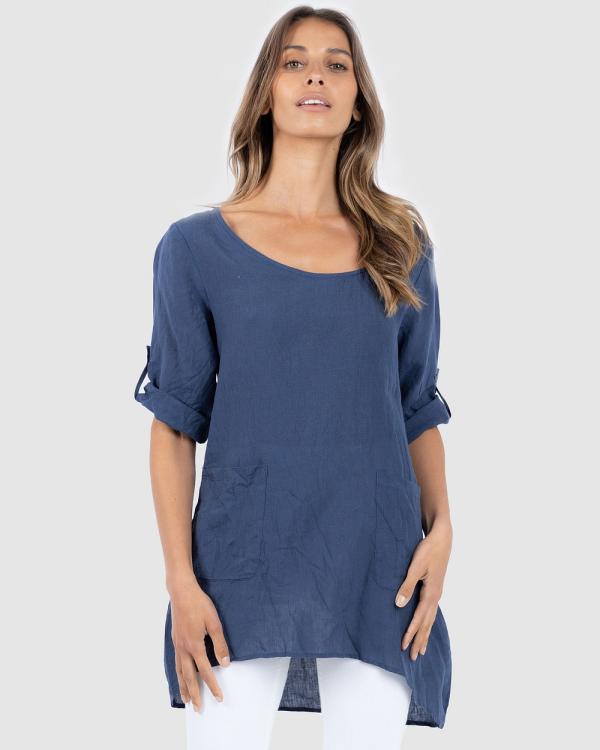CAMIXA - Federica Linen Tunic Top - Casual shirts (Blue) Federica Linen Tunic Top