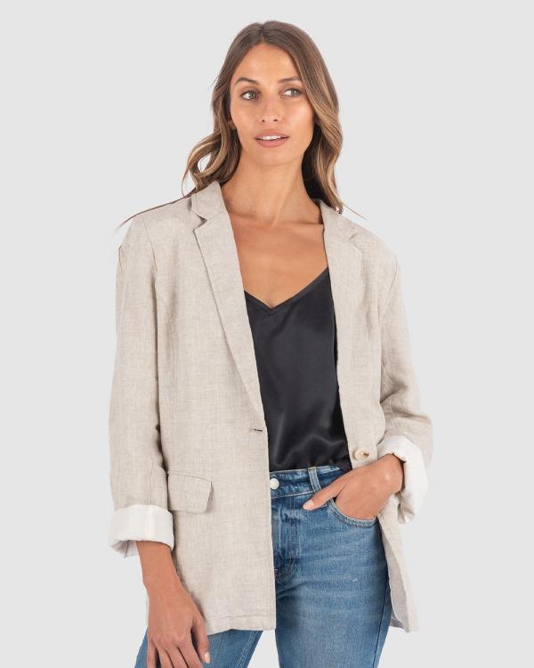 CAMIXA - Jackie Oversized Linen Blazer Jacket - Suits & Blazers (Natural) Jackie Oversized Linen Blazer Jacket