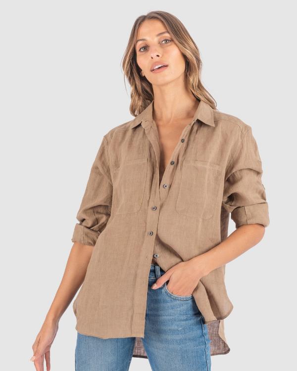 CAMIXA - Luna Oversize Linen Shirt - Casual shirts (Brown) Luna Oversize Linen Shirt