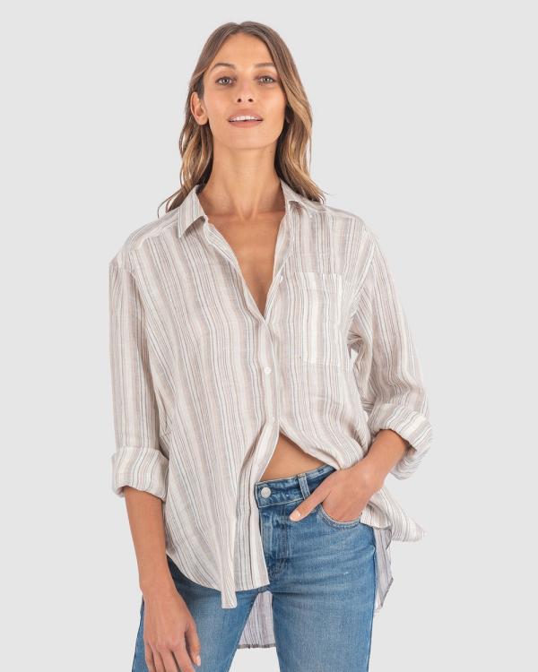 CAMIXA - Poppy Oversized Striped Linen Shirt - Casual shirts (Beige Stripes) Poppy Oversized Striped Linen Shirt
