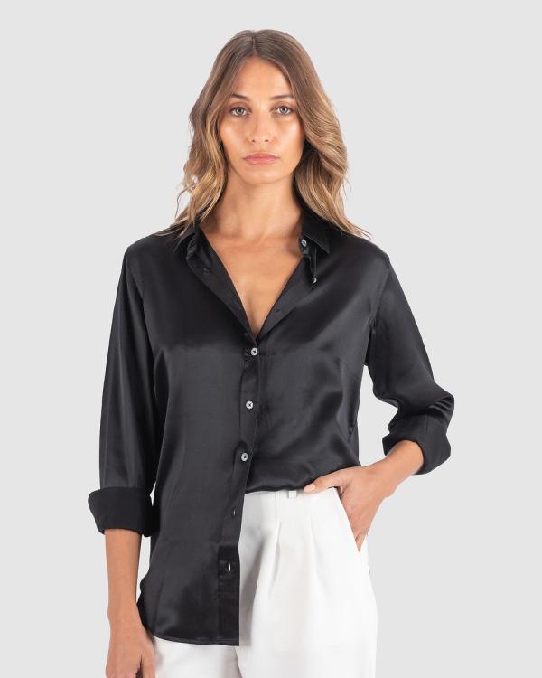 CAMIXA - Satin Silk Shirt - Shirts & Polos (Black) Satin Silk Shirt