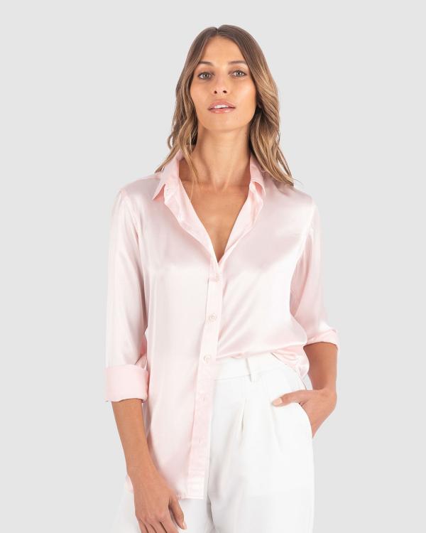 CAMIXA - Satin Silk Shirt - Shirts & Polos (Pink) Satin Silk Shirt