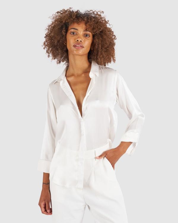 CAMIXA - Satin Silk Shirt - Shirts & Polos (White) Satin Silk Shirt