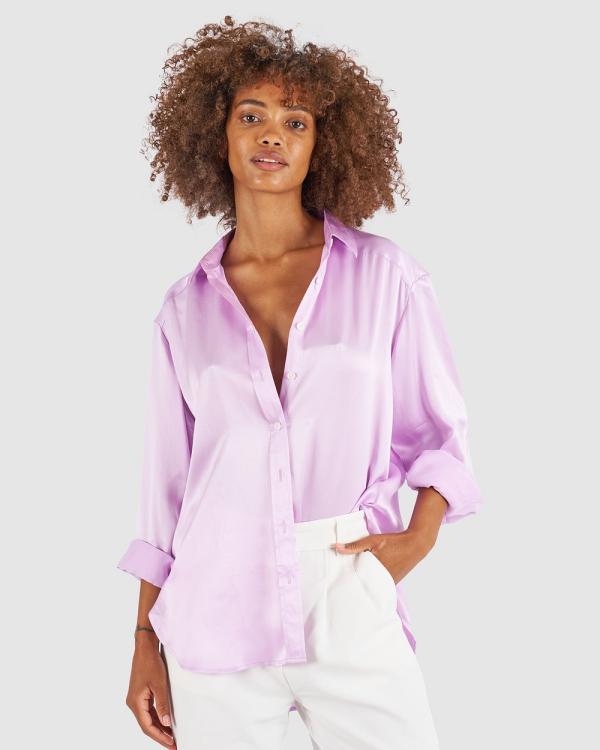 CAMIXA - Soie Satin Oversized Silk Shirt - Shirts & Polos (Lilac) Soie Satin Oversized Silk Shirt