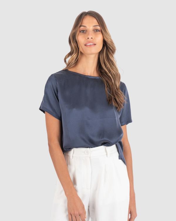 CAMIXA - Teena Satin Silk T shirt - T-Shirts & Singlets (Blue) Teena Satin Silk T-shirt