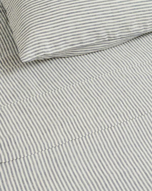 Carlotta + Gee - 100% Linen Flat Sheet - Home (Blue) 100% Linen Flat Sheet