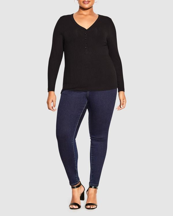 CCX - Button Long Sleeve Top - Tops (Black) Button Long Sleeve Top