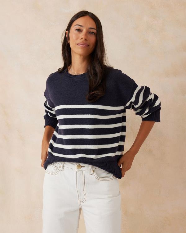 Ceres Life - Boxy Knit With Embroidery Navy - Jumpers & Cardigans (NAVY) Boxy Knit With Embroidery Navy