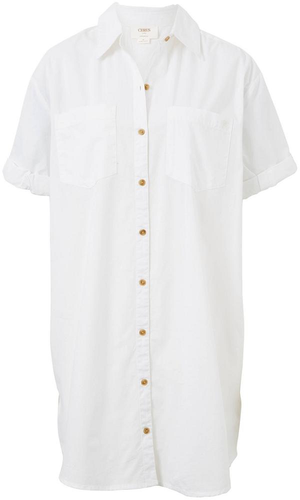 Ceres Life - Rolled Cuff Mini Shirt Dress White - Dresses (WHITE) Rolled Cuff Mini Shirt Dress White
