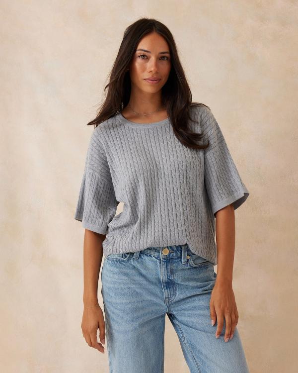 Ceres Life - Short Sleeve Soft Cable Knit Grey - Jumpers & Cardigans (GREY) Short Sleeve Soft Cable Knit Grey