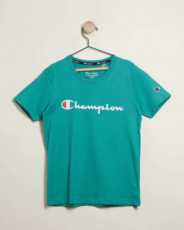 Champion - Script SS Tee   Kids Teens - T-Shirts & Singlets (Emerald Sea) Script SS Tee - Kids-Teens