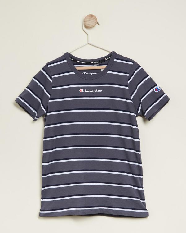 Champion - Stripe Tee   Kids Teens - T-Shirts & Singlets (Grey Ocean, White & Navy) Stripe Tee - Kids-Teens