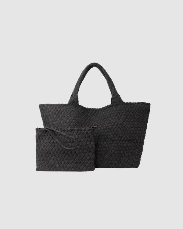 Chuchka - Handmade Woven Neoprene XL Tote Black Denim - Handbags (Black) Handmade Woven Neoprene XL Tote Black Denim
