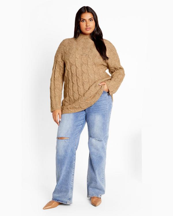 City Chic - Iris Cable Jumper - Jumpers & Cardigans (Brown) Iris Cable Jumper