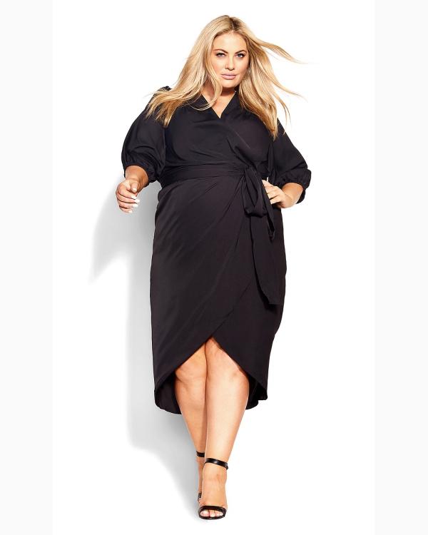 City Chic - Opulent Elbow Sleeve Dress - All onesies (Black) Opulent Elbow Sleeve Dress
