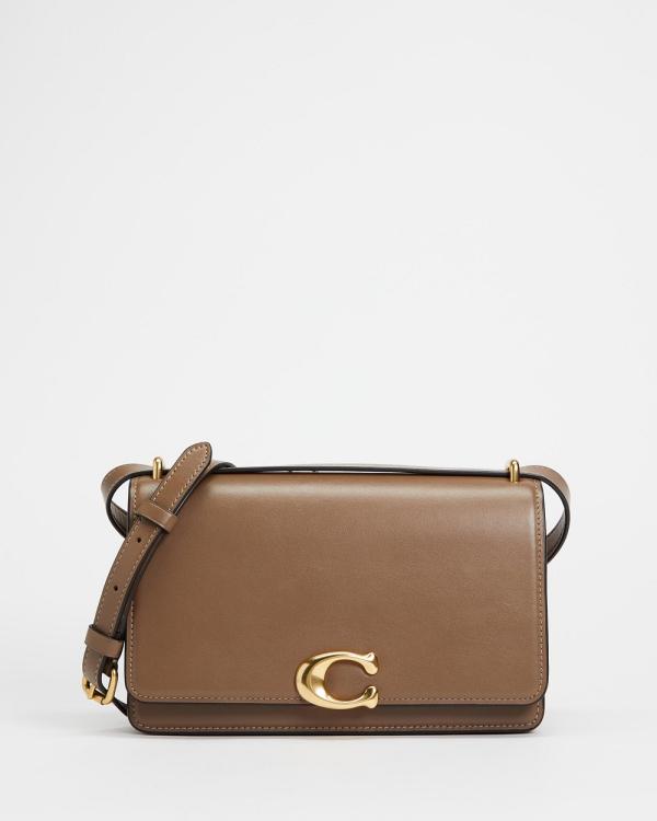 Coach - Luxe Refined Calf Leather Elevated Shoulder Bag - Handbags (Dark Stone) Luxe Refined Calf Leather Elevated Shoulder Bag