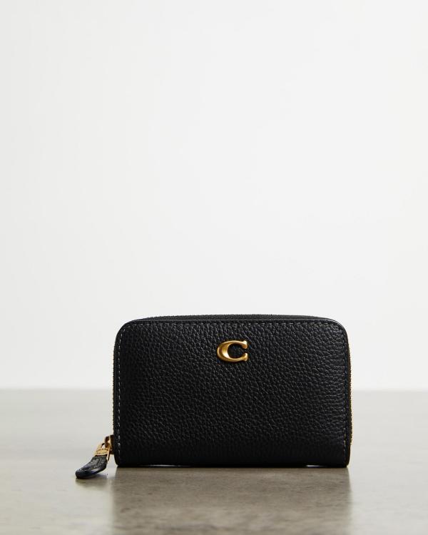Coach - Polished Pebble Leather Essential Small Zip Around Card Case - Wallets (Black) Polished Pebble Leather Essential Small Zip Around Card Case