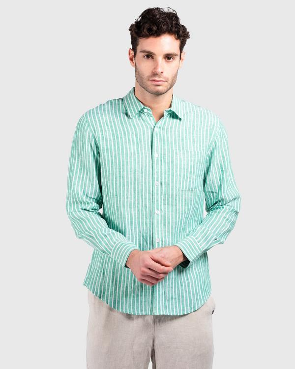 Coast Clothing - Long Sleeve Green Stripe Linen Shirt - Casual shirts (Green Stripe) Long Sleeve Green Stripe Linen Shirt