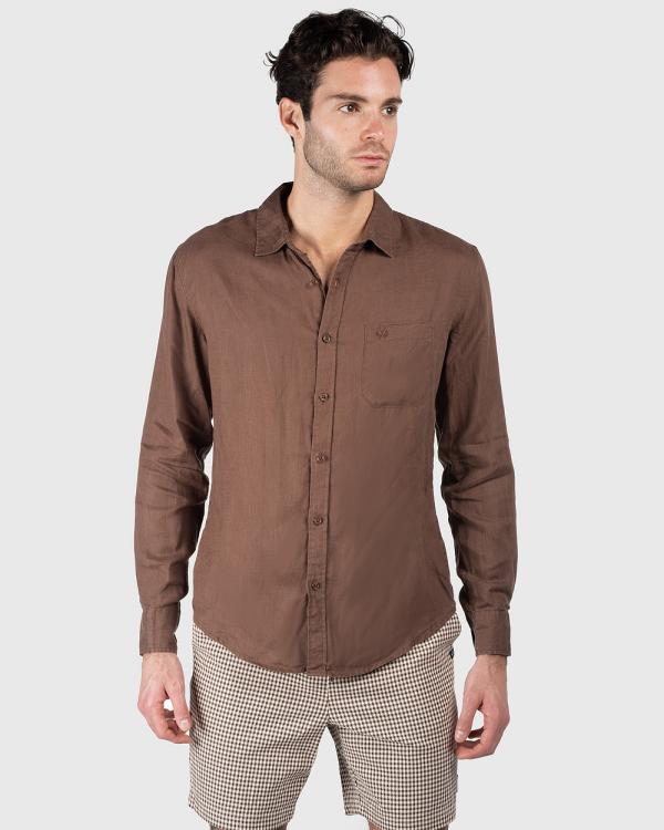 Coast Clothing - Long Sleeve Linen Shirt: Chocolate - Casual shirts (Chocolate) Long Sleeve Linen Shirt: Chocolate