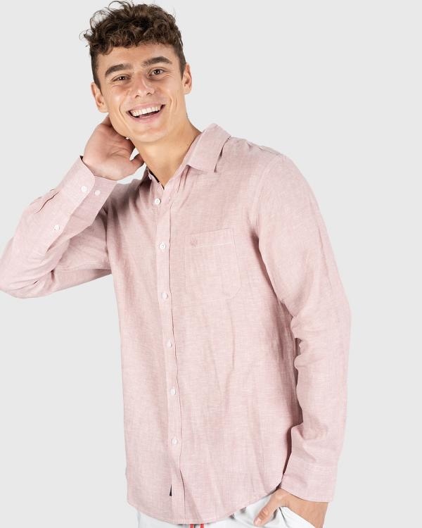 Coast Clothing - Long Sleeve Linen Shirt: Coral Marle - Casual shirts (Coral) Long Sleeve Linen Shirt: Coral Marle