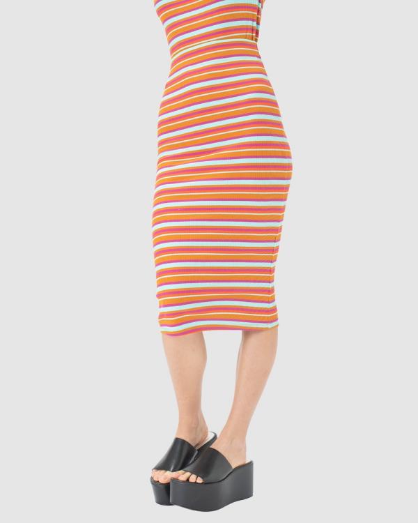Cools Club - Rib Midi Skirt - Skirts (Barcelona Stripe) Rib Midi Skirt