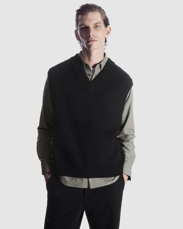 COS - V Neck Textured Wool Vest - Coats & Jackets (Black Dark) V-Neck Textured Wool Vest